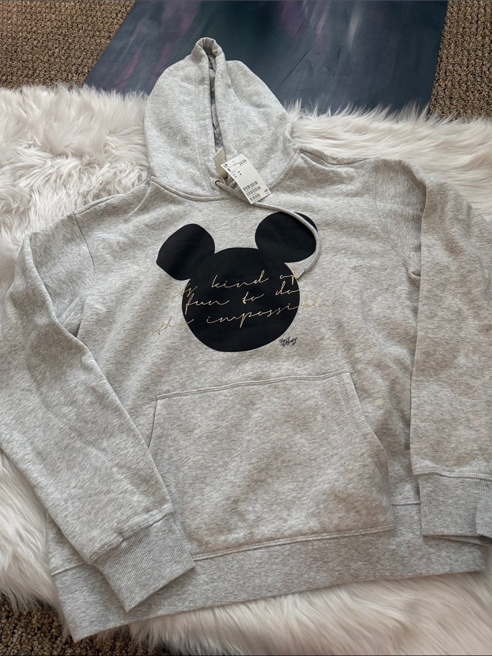 Gray Hoodie with Black Mickey Head Graphic- Medium